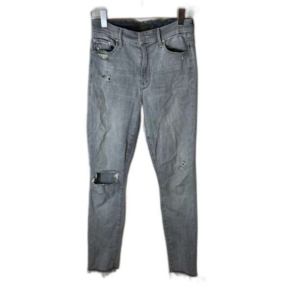Mother The Looker Gray Medium Wash High Rise Distressed Fray Ankle Jeans Size 27 - Picture 2 of 16